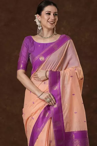 Multi color art silk saree with blouse