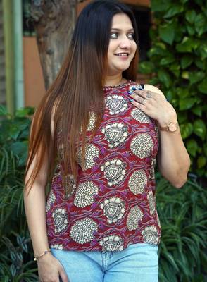 red kalamkari short top 2