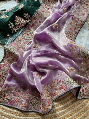 lavender golden embroidery with dori and sequins silk saree 5