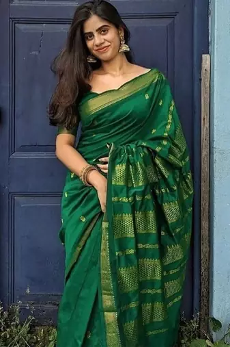 Green art silk saree with blouse