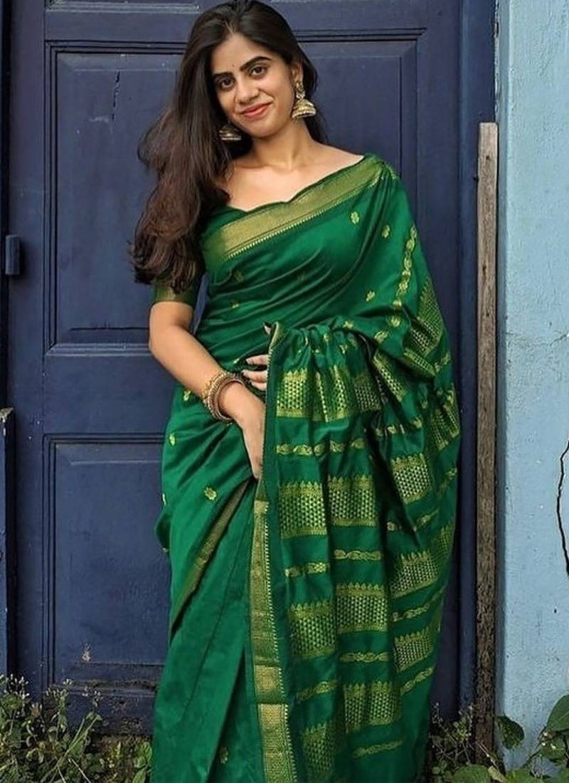 Green art silk saree with blouse