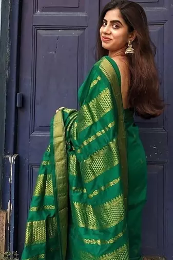 Green art silk saree with blouse
