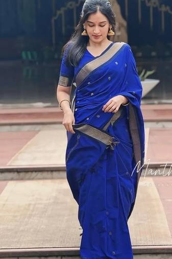 Royal blue art silk saree with blouse
