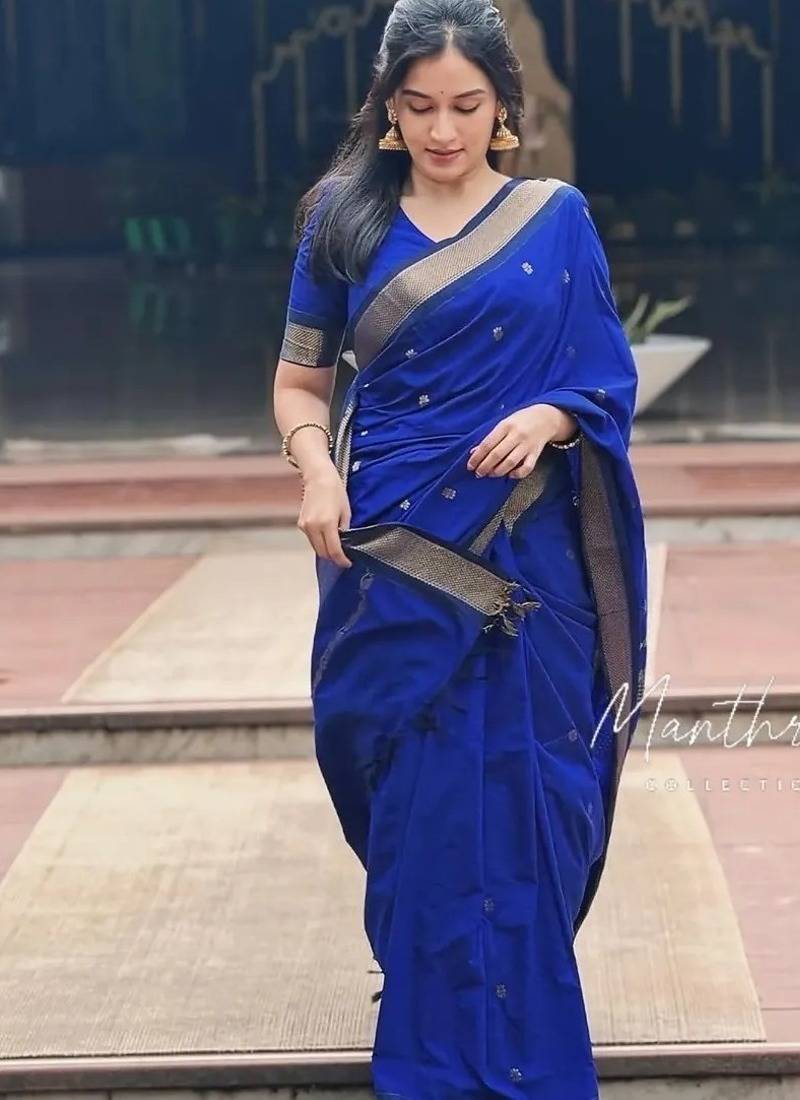 Royal blue art silk saree with blouse