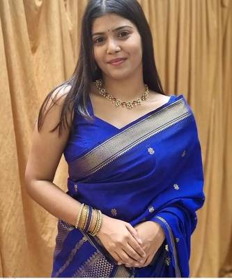 Royal blue art silk saree with blouse 2