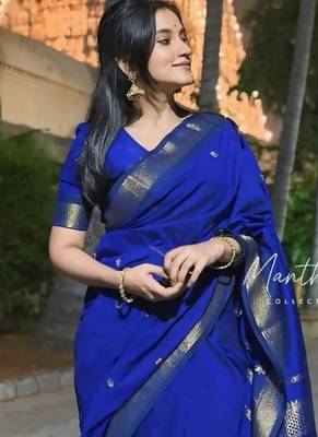 Royal blue art silk saree with blouse 3