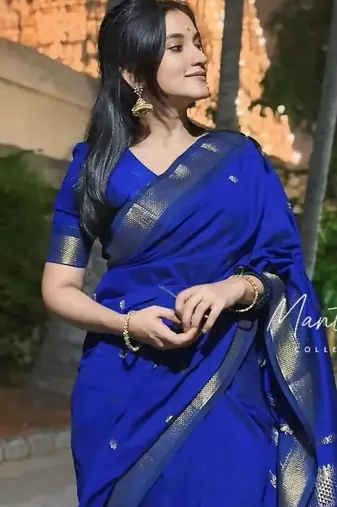 Royal blue art silk saree with blouse