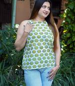 white handblock printed short top