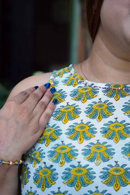 white handblock printed short top 2
