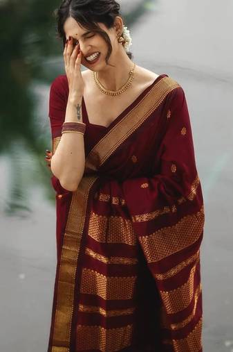 Maroon art silk saree with blouse