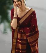 Maroon art silk saree with blouse