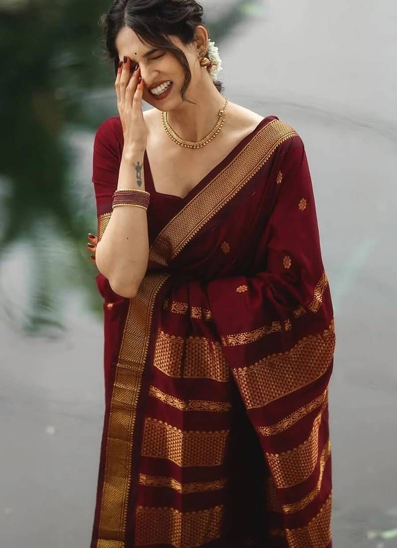 Maroon art silk saree with blouse