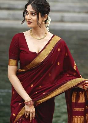Maroon art silk saree with blouse 2