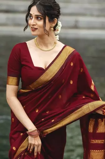 Maroon art silk saree with blouse