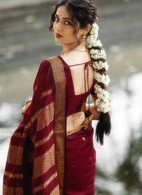 Maroon art silk saree with blouse 3
