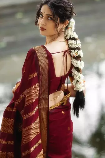 Maroon art silk saree with blouse