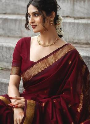 Maroon art silk saree with blouse 4