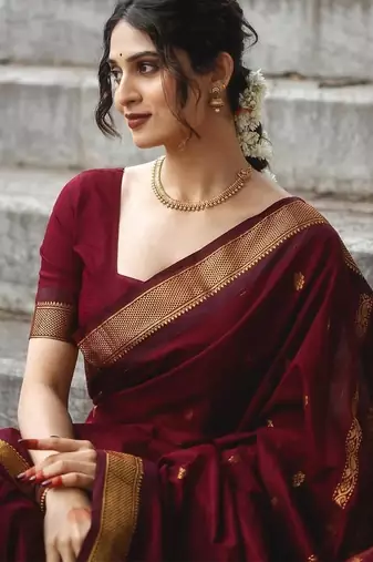 Maroon art silk saree with blouse
