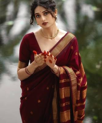 Maroon art silk saree with blouse 5