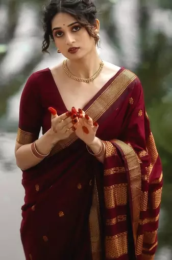 Maroon art silk saree with blouse