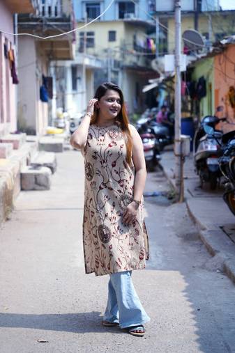 beige kalamkari halter_neck kurti