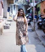 beige kalamkari halter_neck kurti