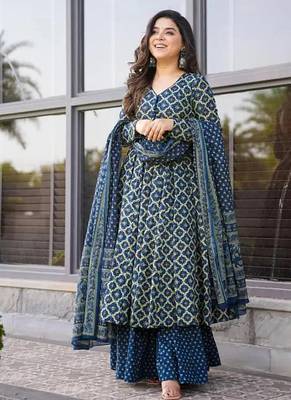Blue printed kurta bottom with dupatta 1