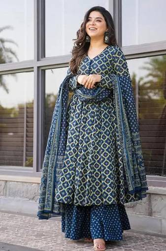 Blue printed kurta bottom with dupatta