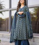 Blue printed kurta bottom with dupatta