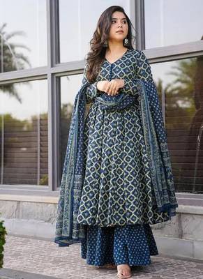 Blue printed kurta bottom with dupatta 2