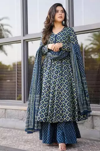 Blue printed kurta bottom with dupatta