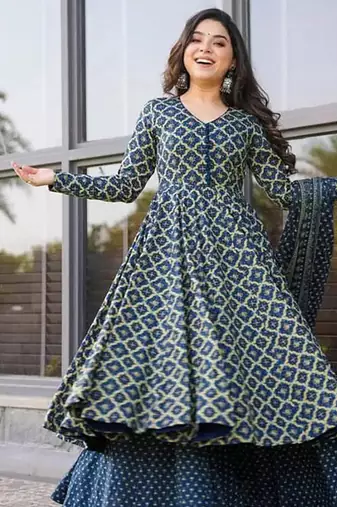 Blue printed kurta bottom with dupatta