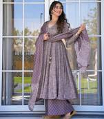 Purple printed kurta bottom with dupatta