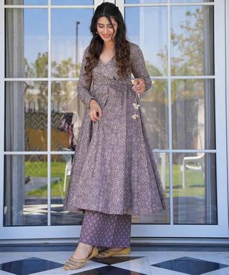 Purple printed kurta bottom with dupatta 2