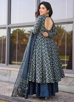 Blue printed kurta bottom with dupatta 4