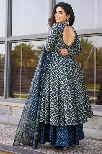 Blue printed kurta bottom with dupatta