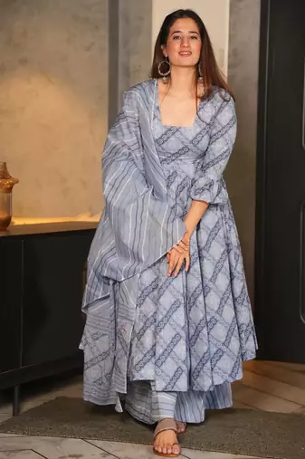 Grey printed Kurta bottom with dupatta