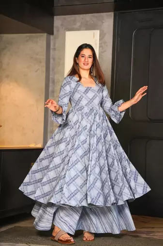 Grey printed Kurta bottom with dupatta