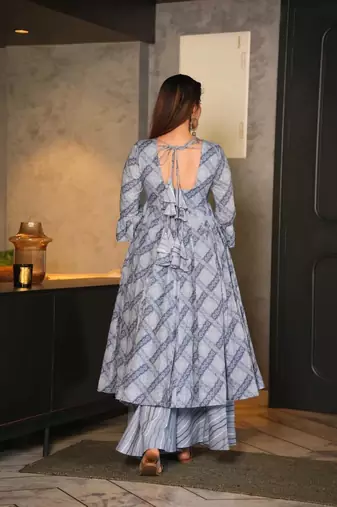 Grey printed Kurta bottom with dupatta