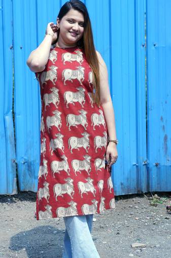 rust kalamkari halter_neck kurti