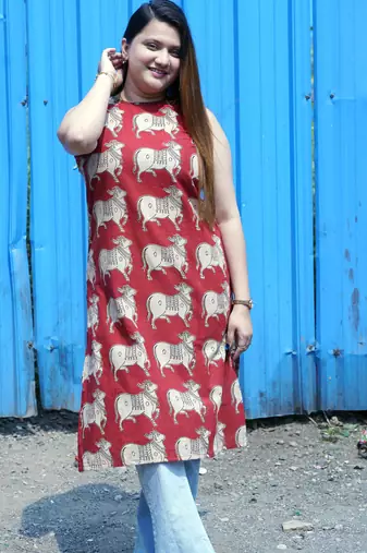 rust kalamkari halter_neck kurti