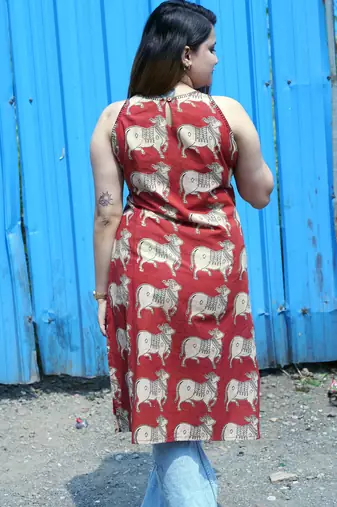rust kalamkari halter_neck kurti