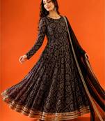 Women's black printed anarkali set with dupatta
