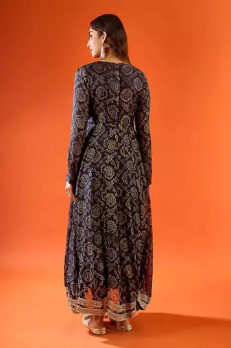 Women's black printed anarkali set with dupatta