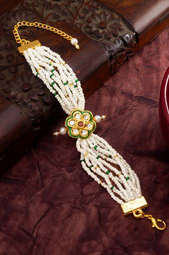green enamel floral pearl bracelet