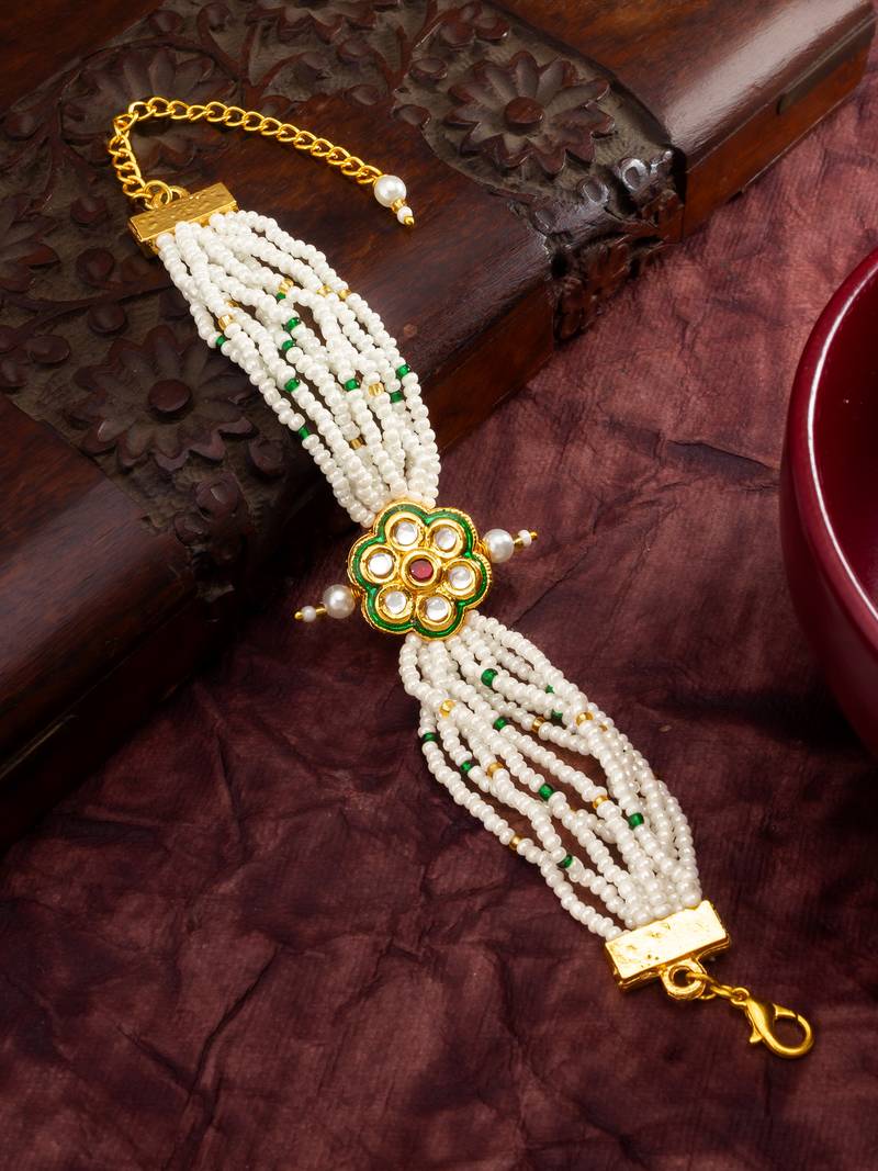 green enamel floral pearl bracelet