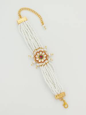red floral motif pearl bracelet 2