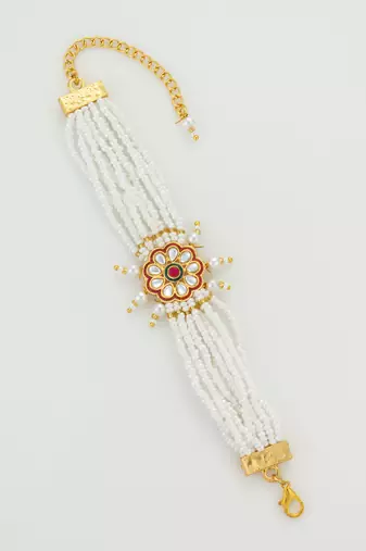 red floral motif pearl bracelet