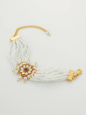 red floral motif pearl bracelet 3
