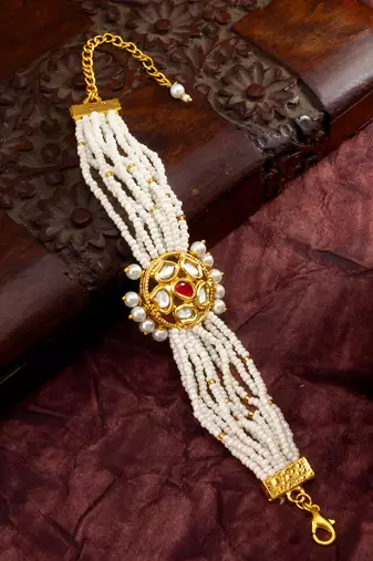 gold floral kundan bracelet